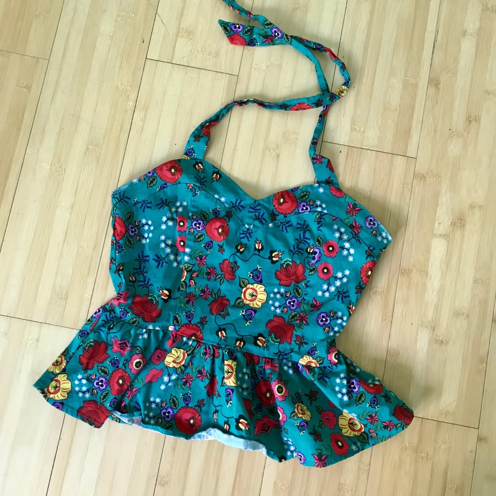 Lindy Bop Folk Floral Peplum Top